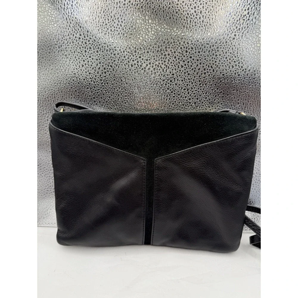 COVEN Black Leather Suede Envelope Crossbody Shoulder Bag Purse Gold Hardware - Picture 1 of 4